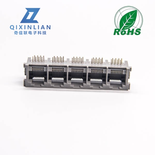 RJ45模塊連接器彎式1x5母座8P8C插板接PCB板不帶屏蔽